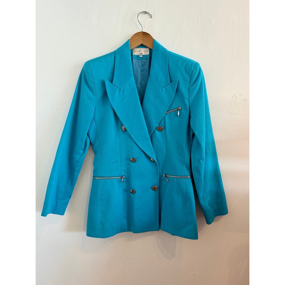 Vertigo Paris Blue Double Breasted Blazer with Zipper Detail M